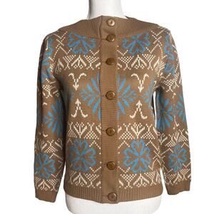 Vintage 60s Sz Small Catalina Nordic Jacquard Nordic Button Front Wool Cardigan